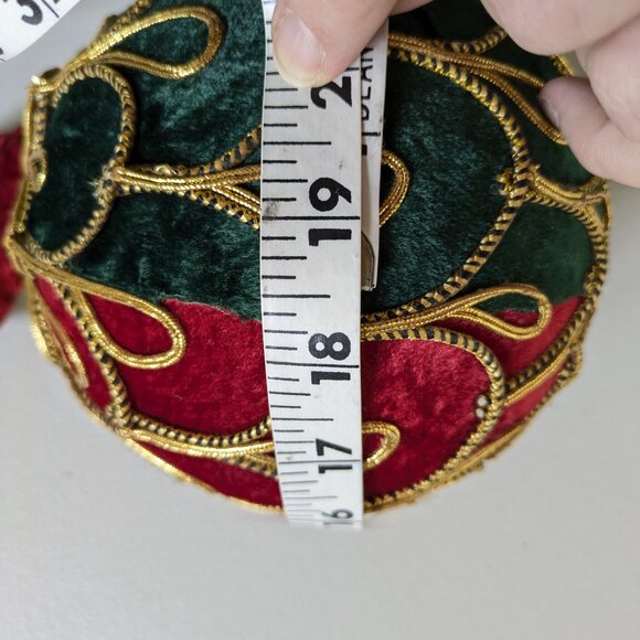 VTG Bombay Co. Christmas Ornament Velvet Red Green Gold Braid Bead Ball - Picture 9 of 10
